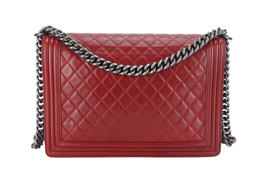CHANEL LEBOY LARGE RED LAMBSKIN LEATHER RUTHENIUM HARDWARE (1837xxxx) WITH CARD AND DUST COVER