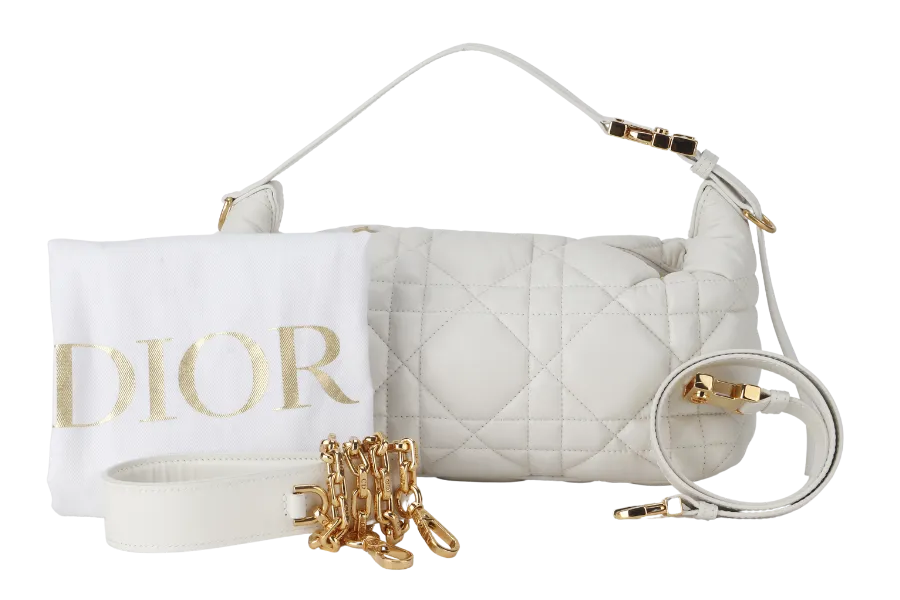 CHRISTIAN DIOR HOBO BAG CASUAL STYLE 3WAY CALFSKIN LEATHER WHITE GOLD HARDWARE 2 STRAP 50-FA-0292 WITH STRAPS AND DUST COVER