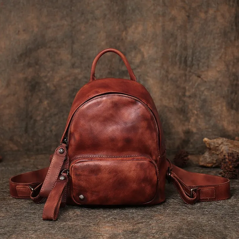 Classic Green Leather Rucksack Bag Womens Compact Leather Backpack Ladies Backpack Purses