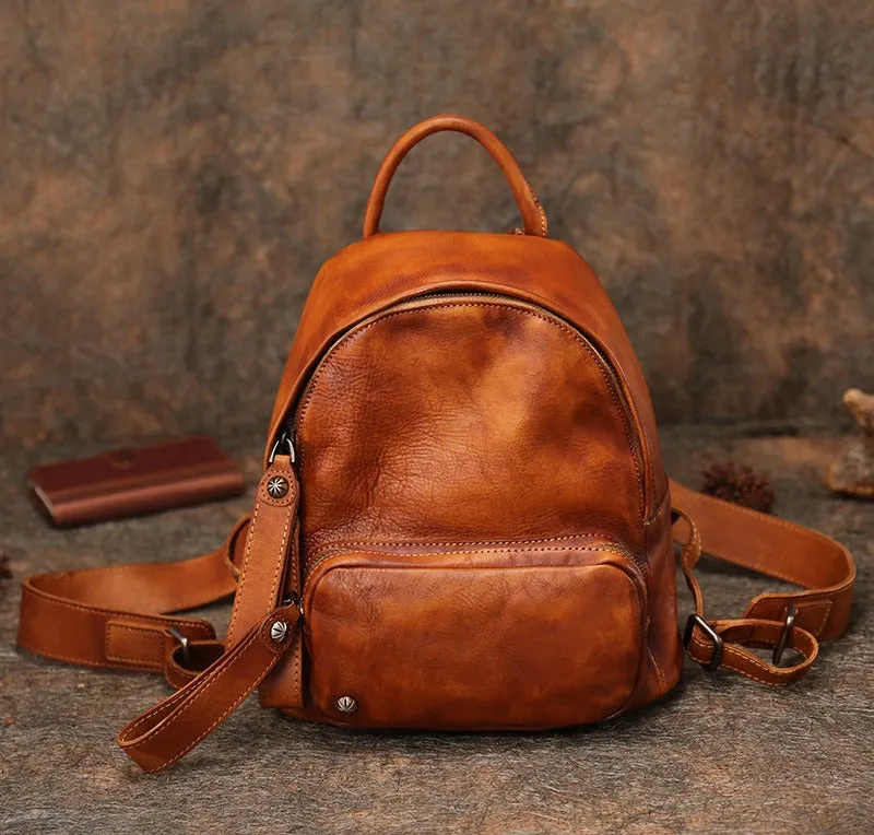Classic Green Leather Rucksack Bag Womens Compact Leather Backpack Ladies Backpack Purses