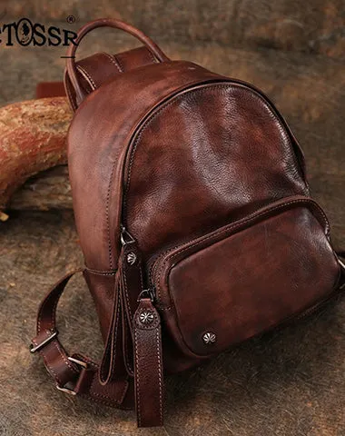 Classic Green Leather Rucksack Bag Womens Compact Leather Backpack Ladies Backpack Purses