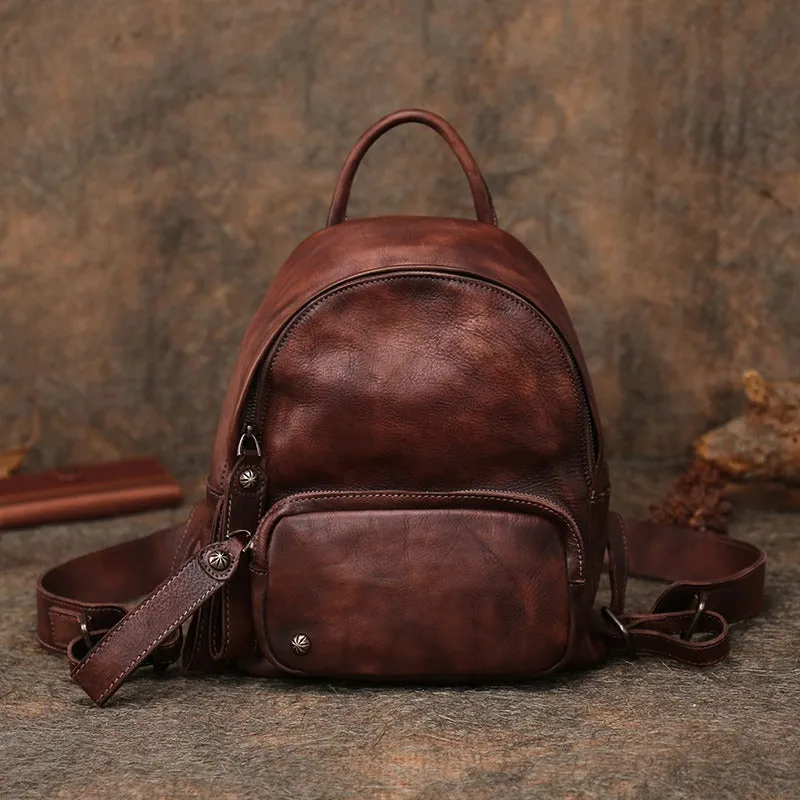 Classic Green Leather Rucksack Bag Womens Compact Leather Backpack Ladies Backpack Purses