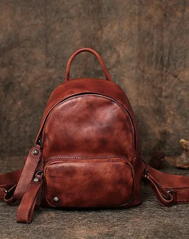 Classic Green Leather Rucksack Bag Womens Compact Leather Backpack Ladies Backpack Purses