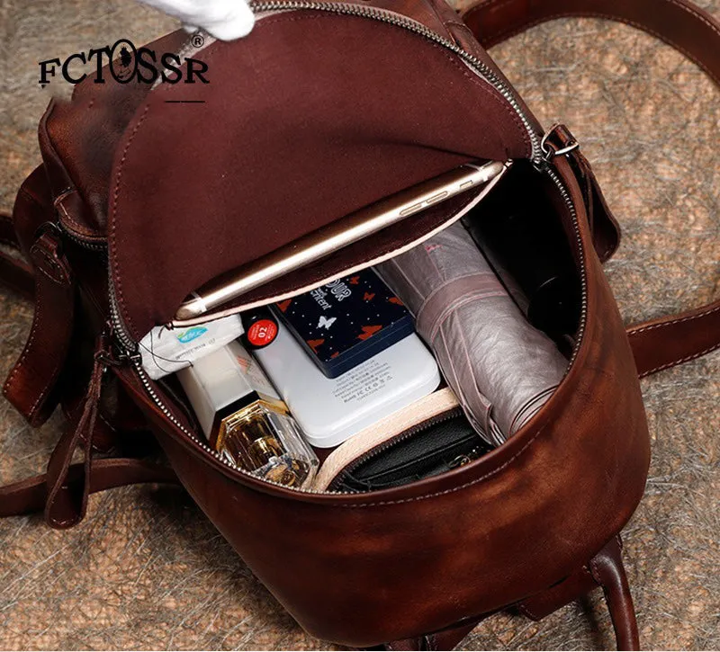 Classic Green Leather Rucksack Bag Womens Compact Leather Backpack Ladies Backpack Purses
