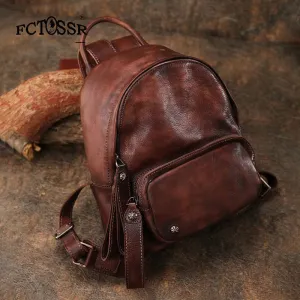 Classic Green Leather Rucksack Bag Womens Compact Leather Backpack Ladies Backpack Purses