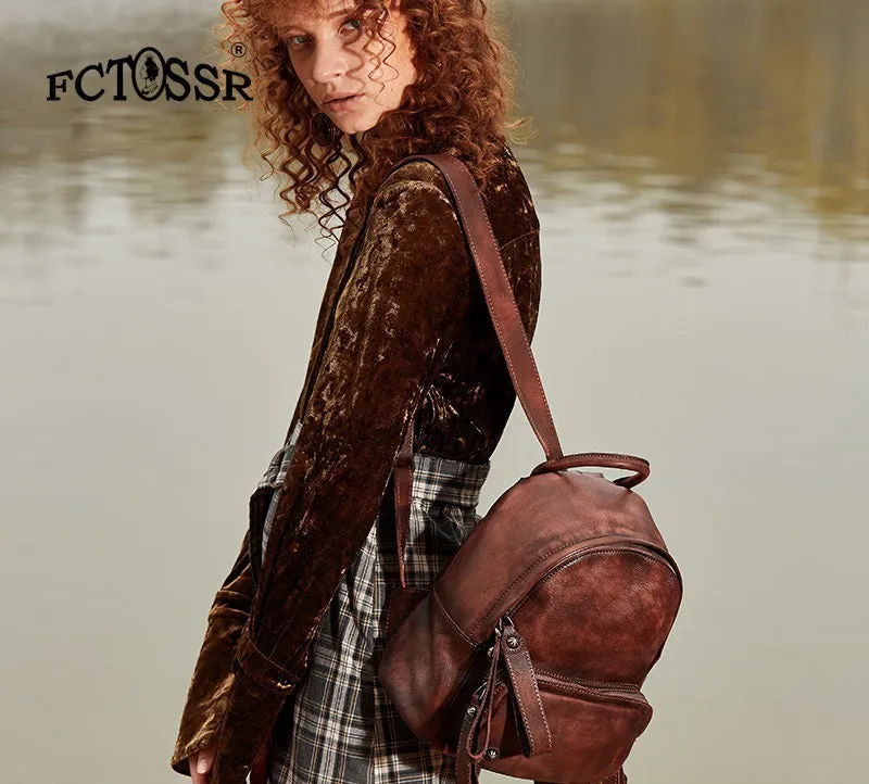 Classic Green Leather Rucksack Bag Womens Compact Leather Backpack Ladies Backpack Purses
