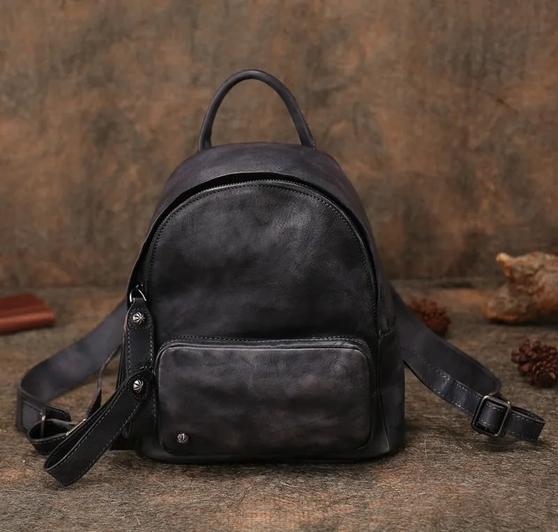 Classic Green Leather Rucksack Bag Womens Compact Leather Backpack Ladies Backpack Purses