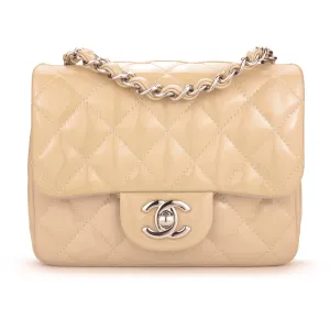 Classic Mini Square Flap Bag in Beige Patent Leather