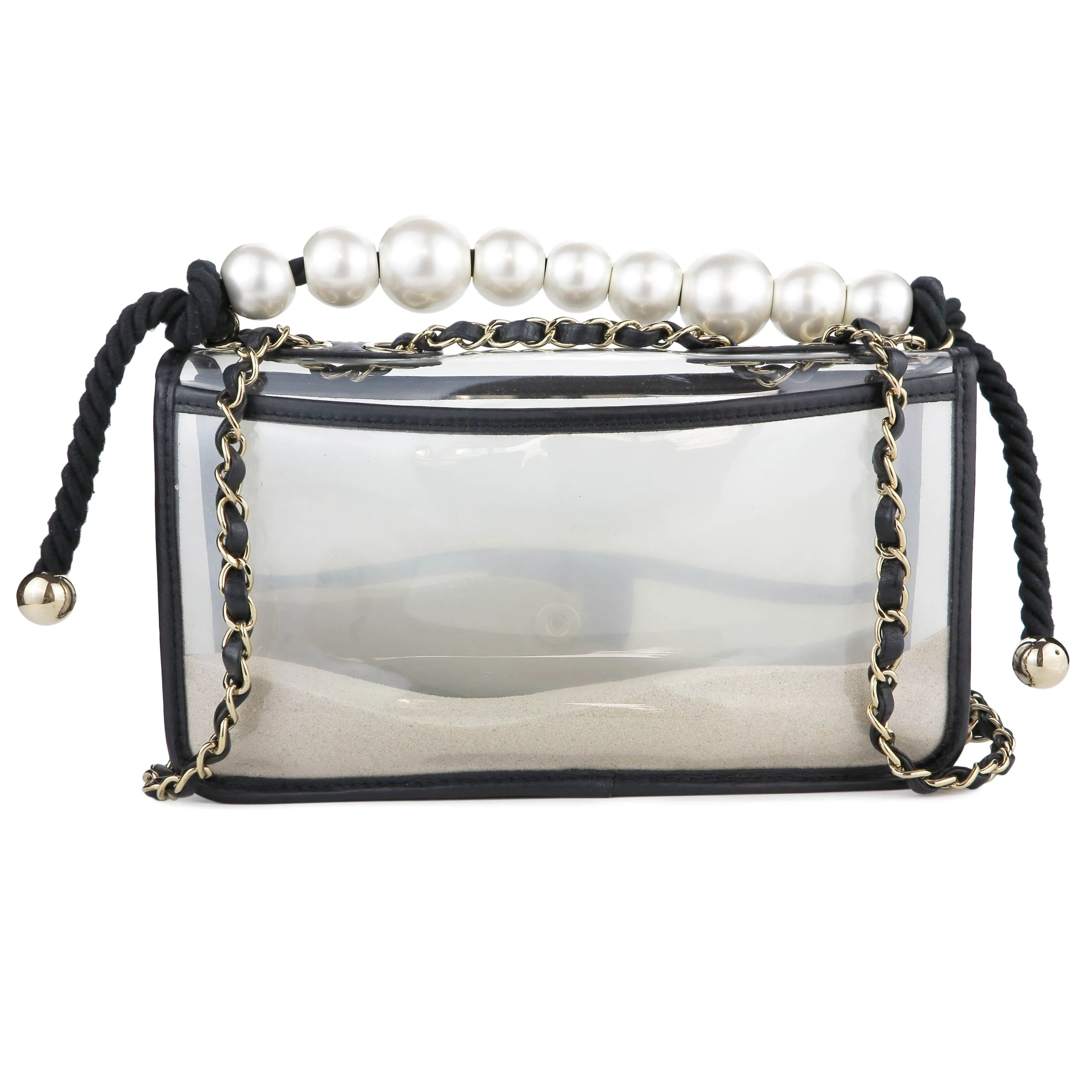 Coco Sand Pearl Strap PVC Medium Flap Bag