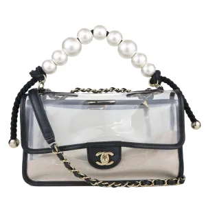 Coco Sand Pearl Strap PVC Medium Flap Bag