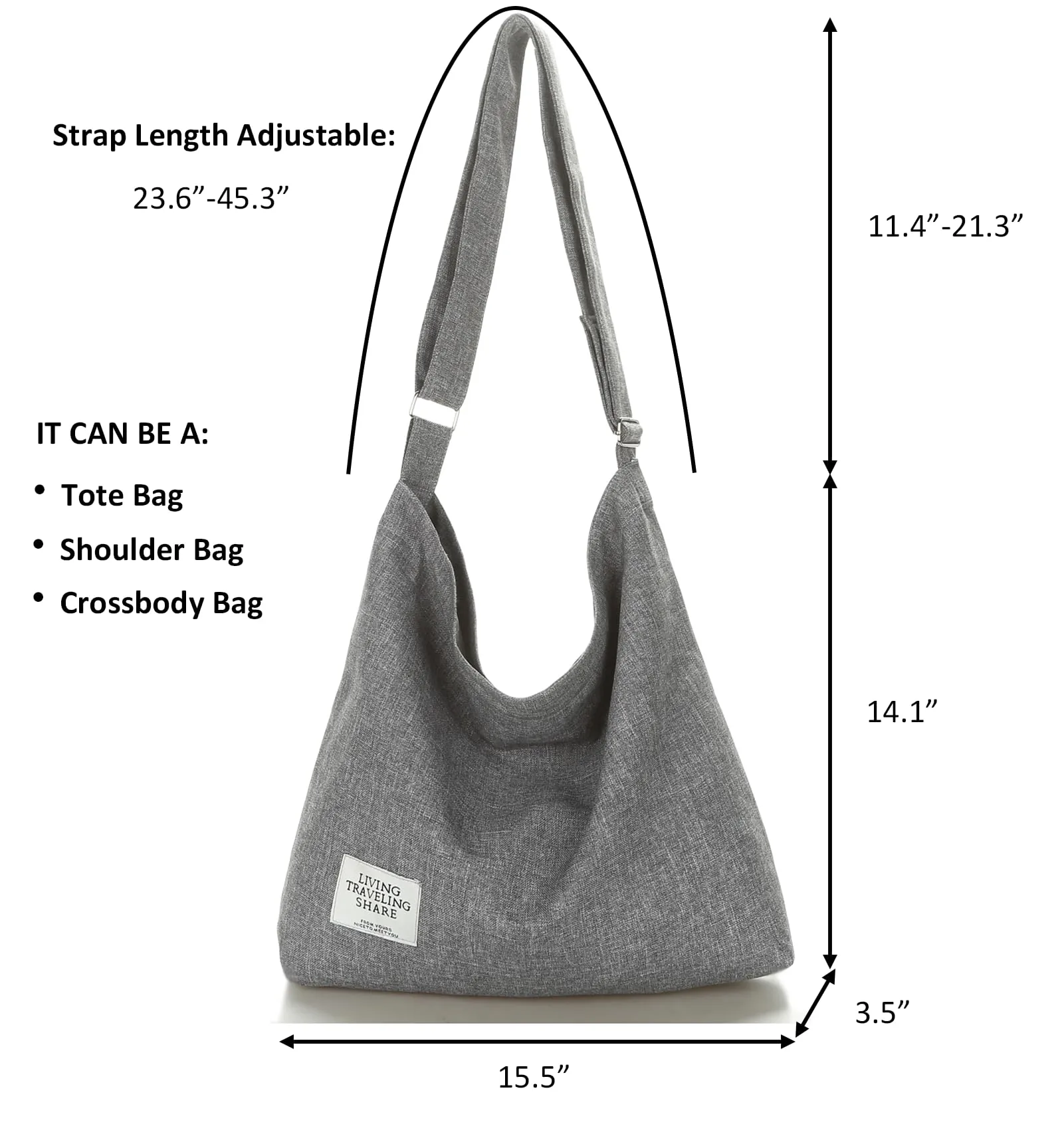 Covelin Women's Retro Large Size Canvas Shoulder Bag Hobo Crossbody Handbag Casual Tote