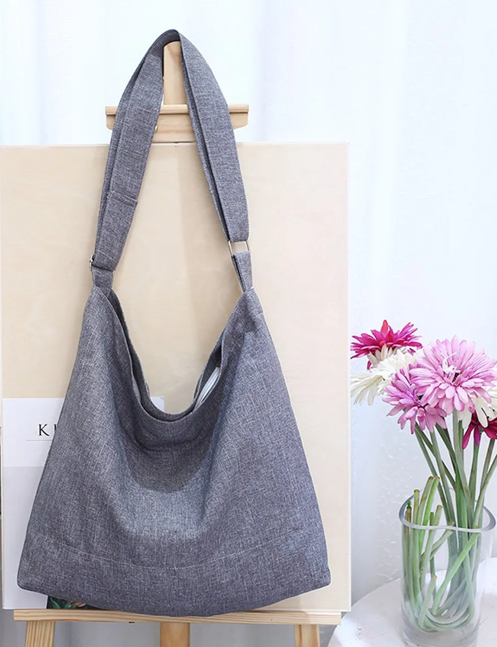 Covelin Women's Retro Large Size Canvas Shoulder Bag Hobo Crossbody Handbag Casual Tote