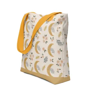 Crescent Moon Ivory Floral Tote Bag