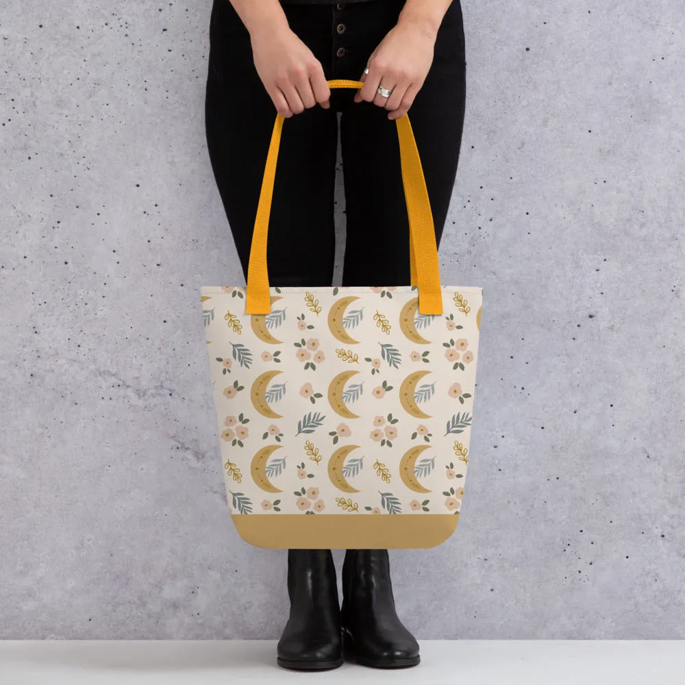 Crescent Moon Ivory Floral Tote Bag