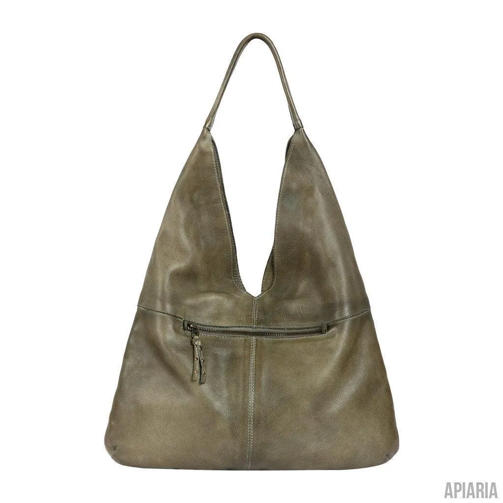 Crocheted Leather Hobo Bag with 5 Pockets