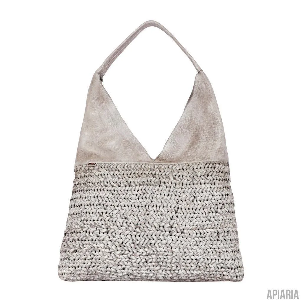 Crocheted Leather Hobo Bag with 5 Pockets