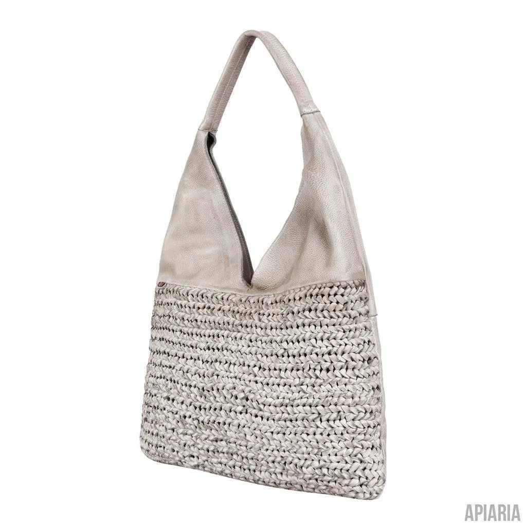Crocheted Leather Hobo Bag with 5 Pockets