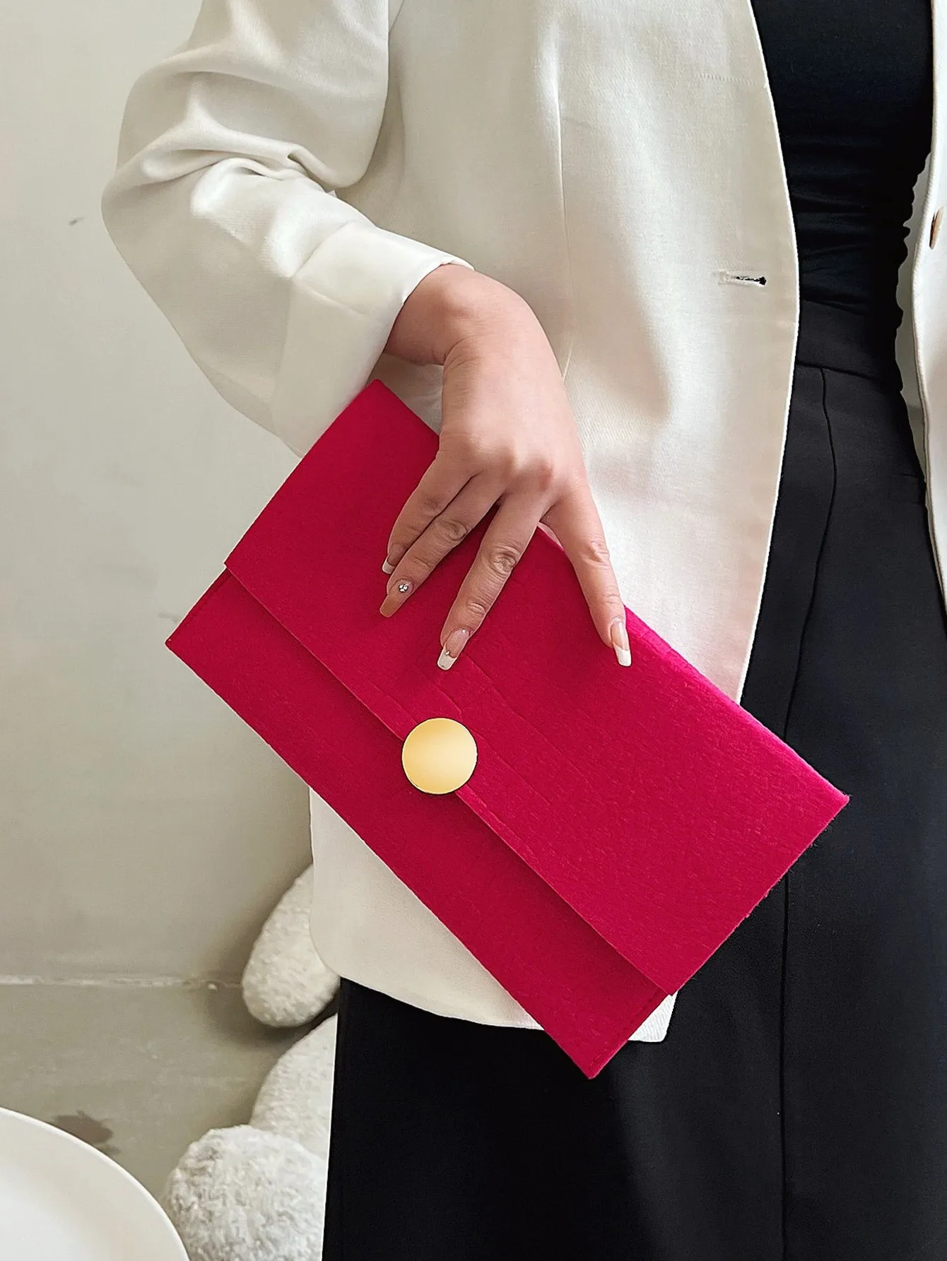 Crocodile Embossed Flap Square Bag -  Hot Pink