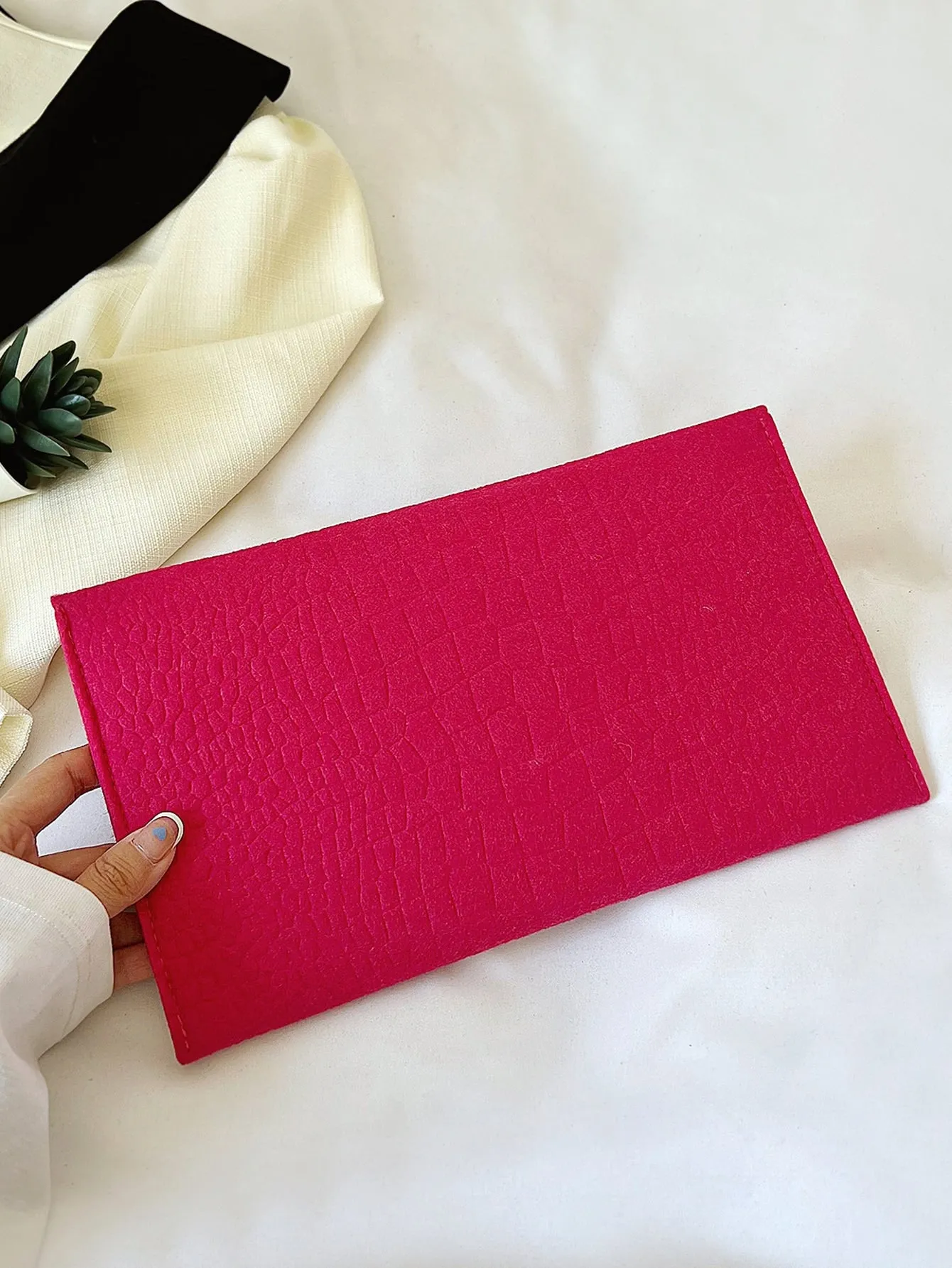 Crocodile Embossed Flap Square Bag -  Hot Pink