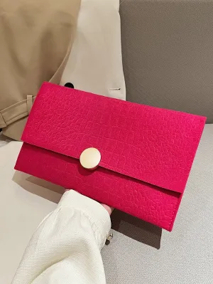Crocodile Embossed Flap Square Bag -  Hot Pink