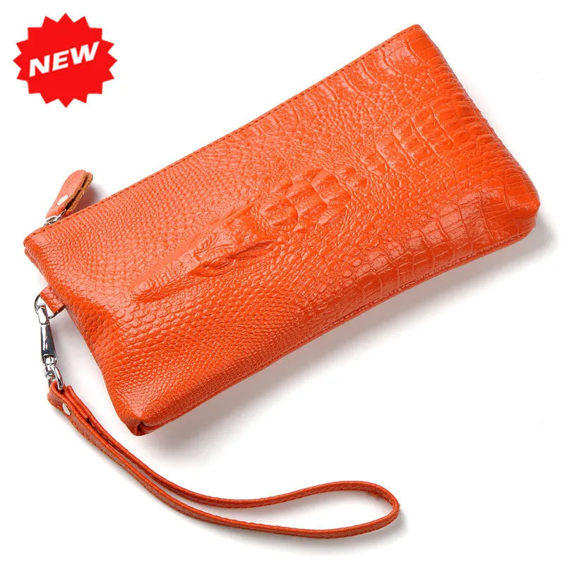 Crocodile Genuine Leather Wristlet /Clutch Cellphone Evening Bags
