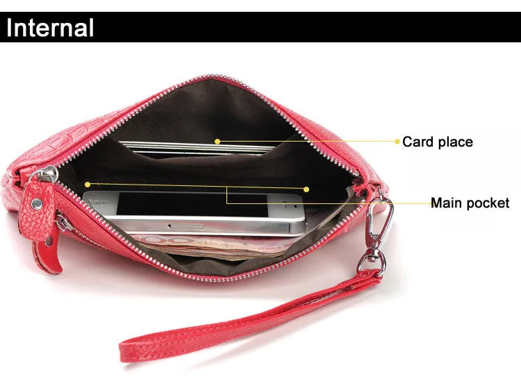 Crocodile Genuine Leather Wristlet /Clutch Cellphone Evening Bags