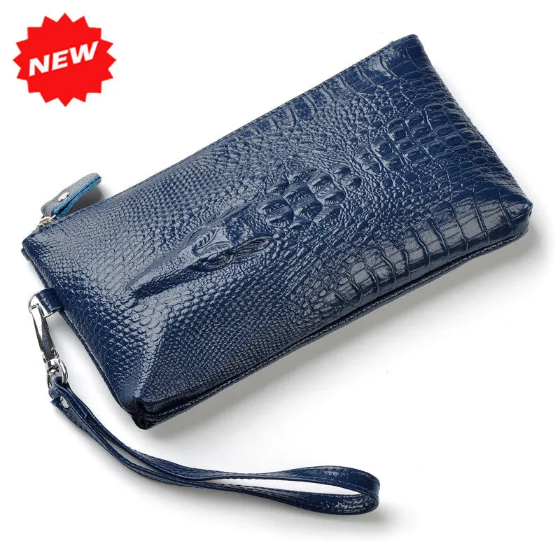 Crocodile Genuine Leather Wristlet /Clutch Cellphone Evening Bags