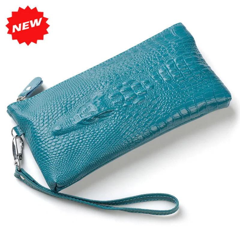 Crocodile Genuine Leather Wristlet /Clutch Cellphone Evening Bags
