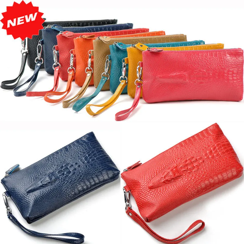 Crocodile Genuine Leather Wristlet /Clutch Cellphone Evening Bags