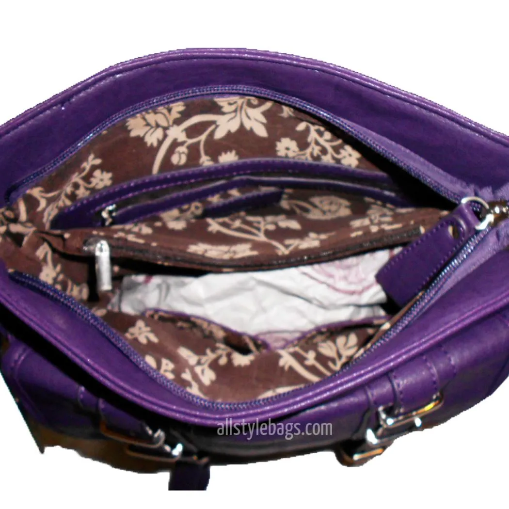 Designer inspired flap over pockets Cross-body  messenger Bag purple belt