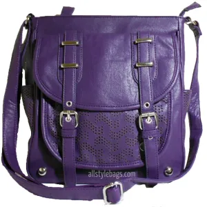 Designer inspired flap over pockets Cross-body  messenger Bag purple belt
