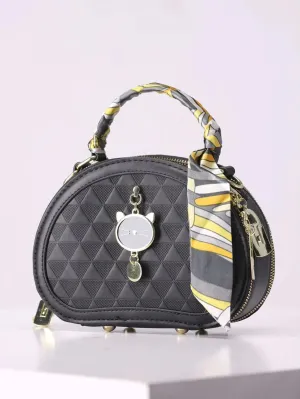 Diagonal Black Checkboard Printed Square Bag - FD ⚡