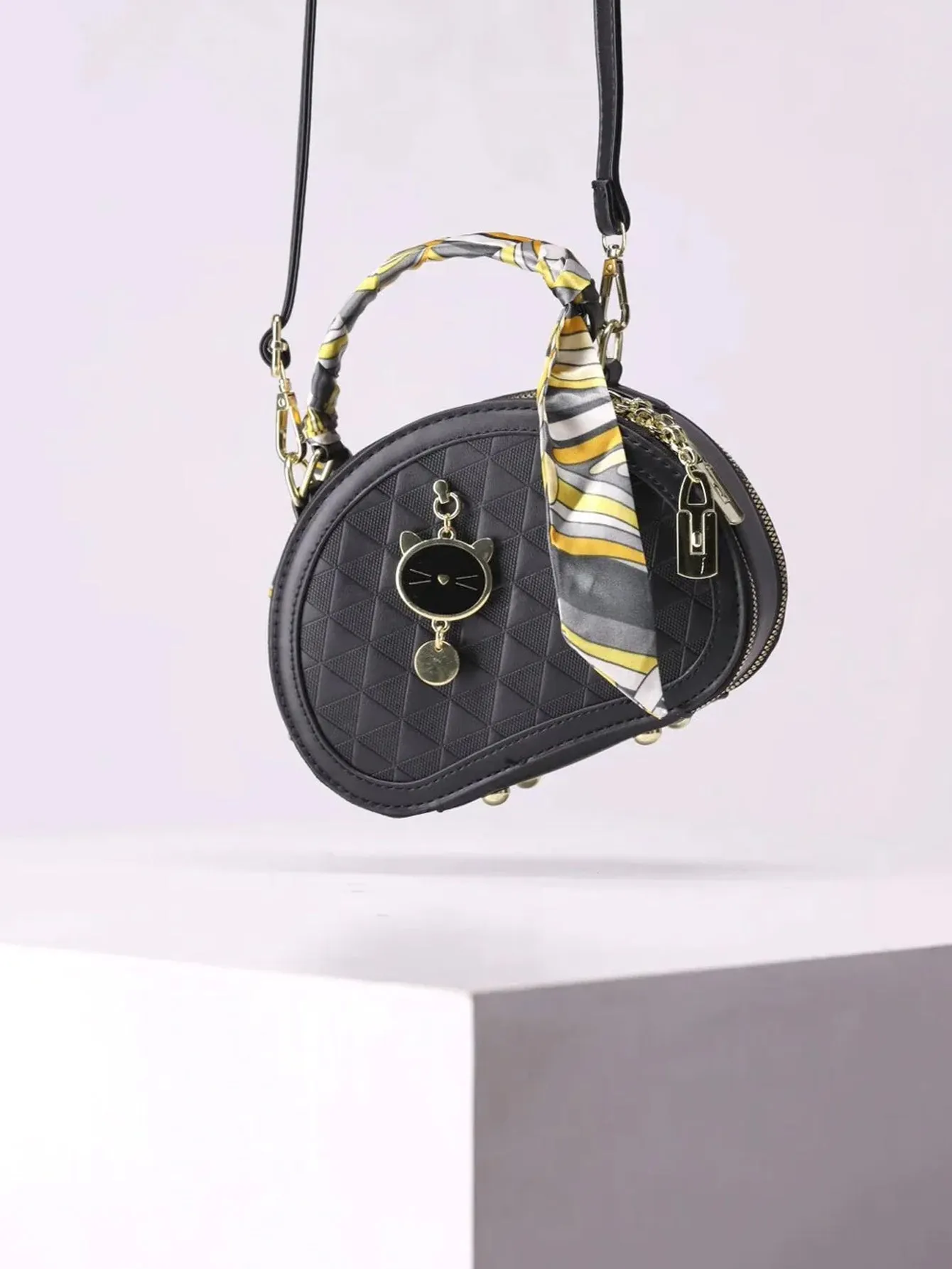 Diagonal Black Checkboard Printed Square Bag - FD ⚡