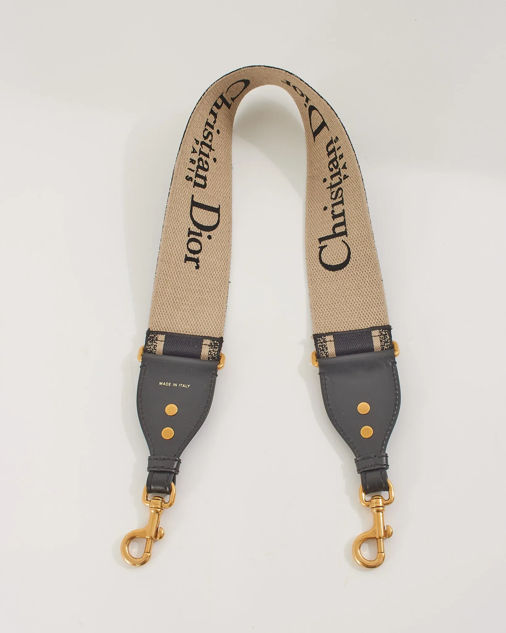 Dior Black 'CHRISTIAN DIOR PARIS' Embroidery Strap with Ring