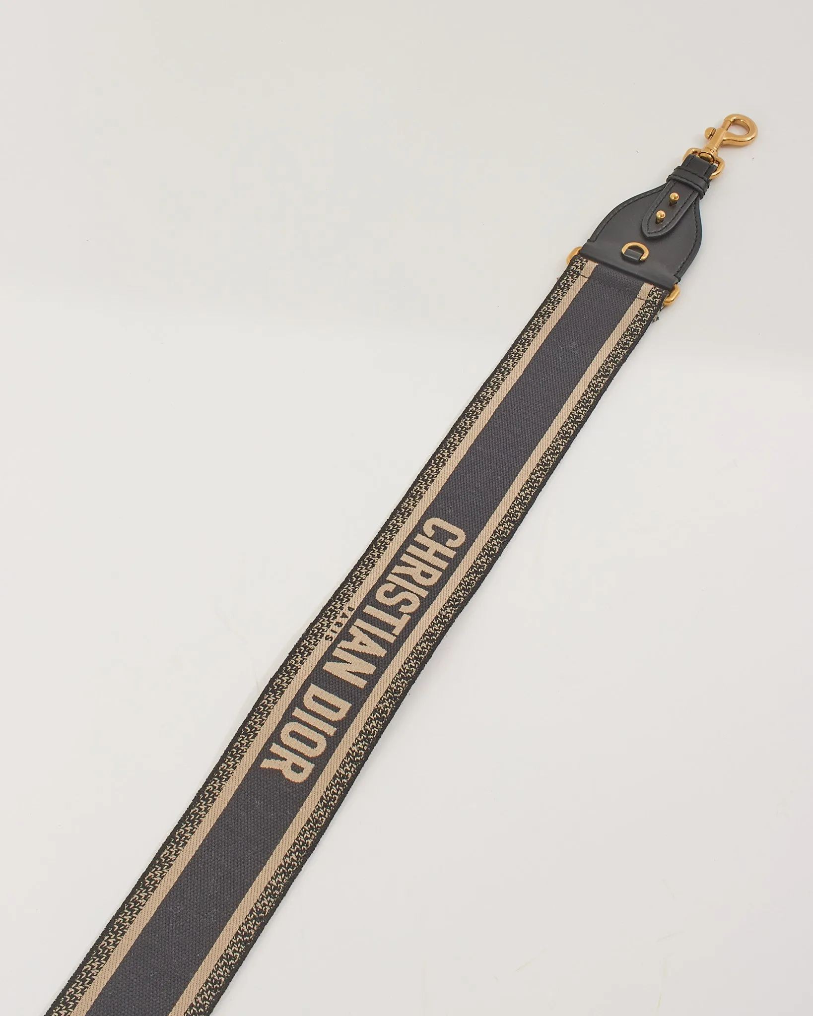 Dior Black 'CHRISTIAN DIOR PARIS' Embroidery Strap with Ring