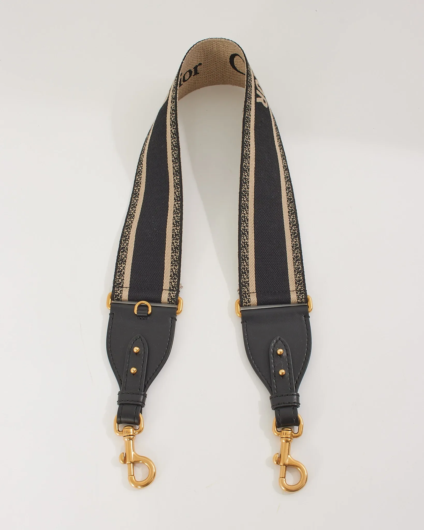 Dior Black 'CHRISTIAN DIOR PARIS' Embroidery Strap with Ring