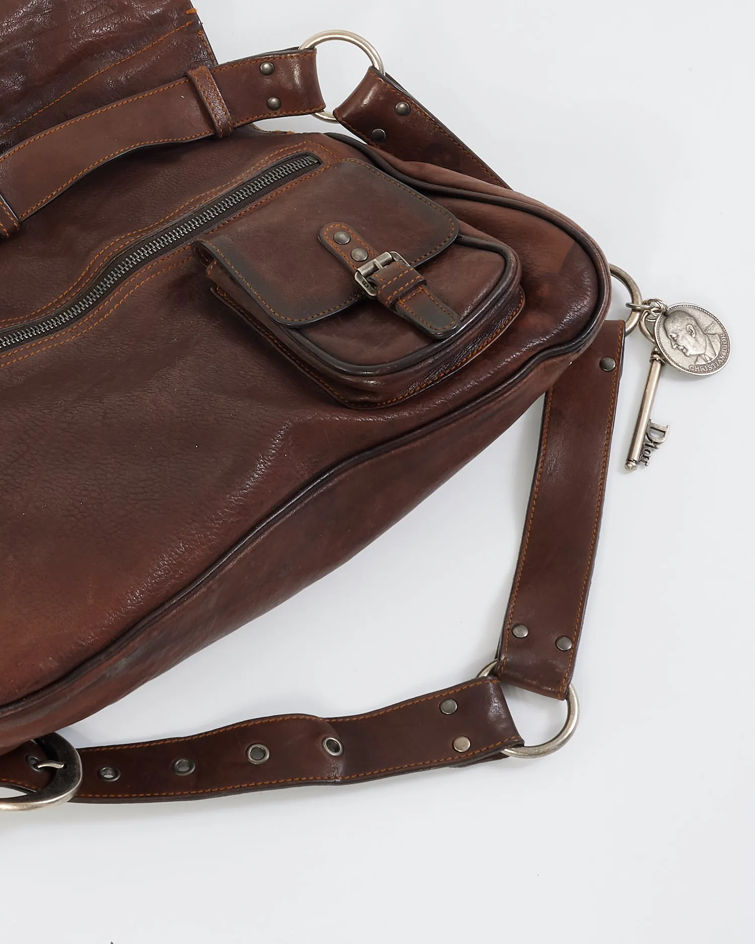 Dior Brown Leather Double Saddle Gaucho Shoulder Bag