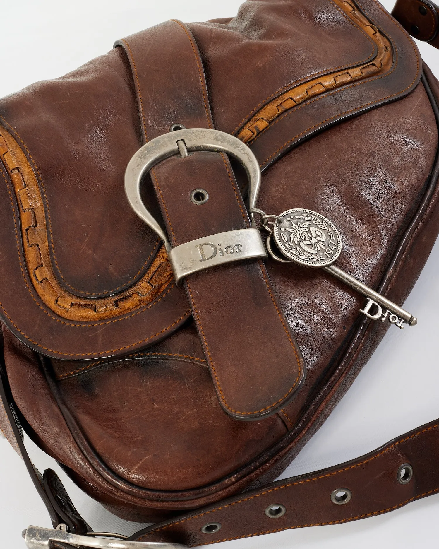 Dior Brown Leather Double Saddle Gaucho Shoulder Bag