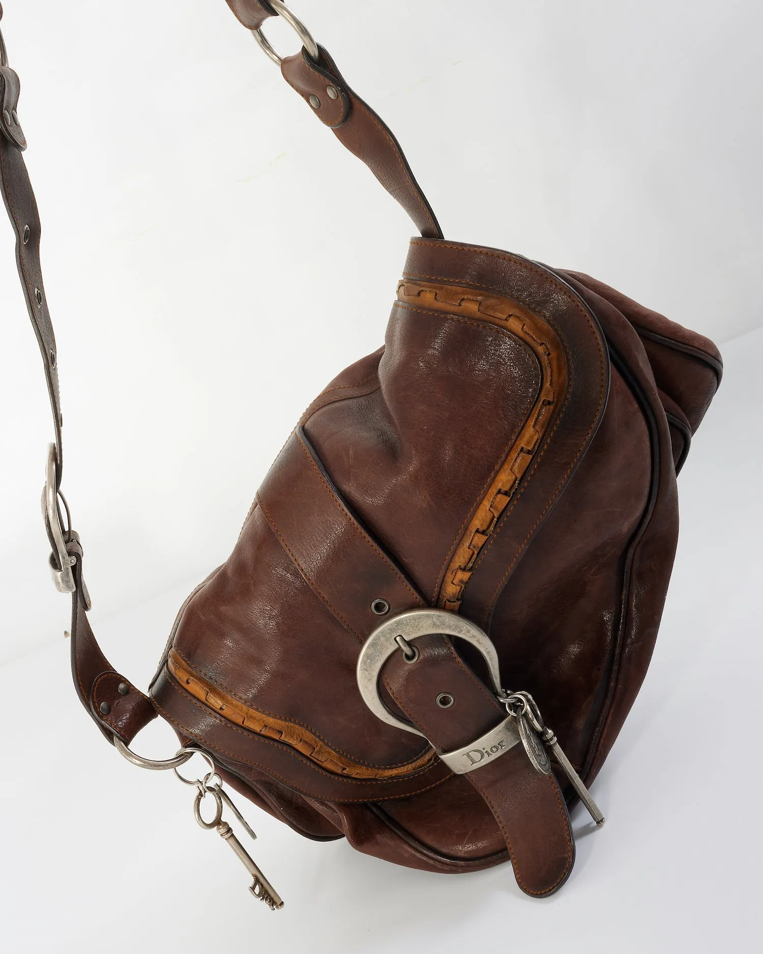 Dior Brown Leather Double Saddle Gaucho Shoulder Bag