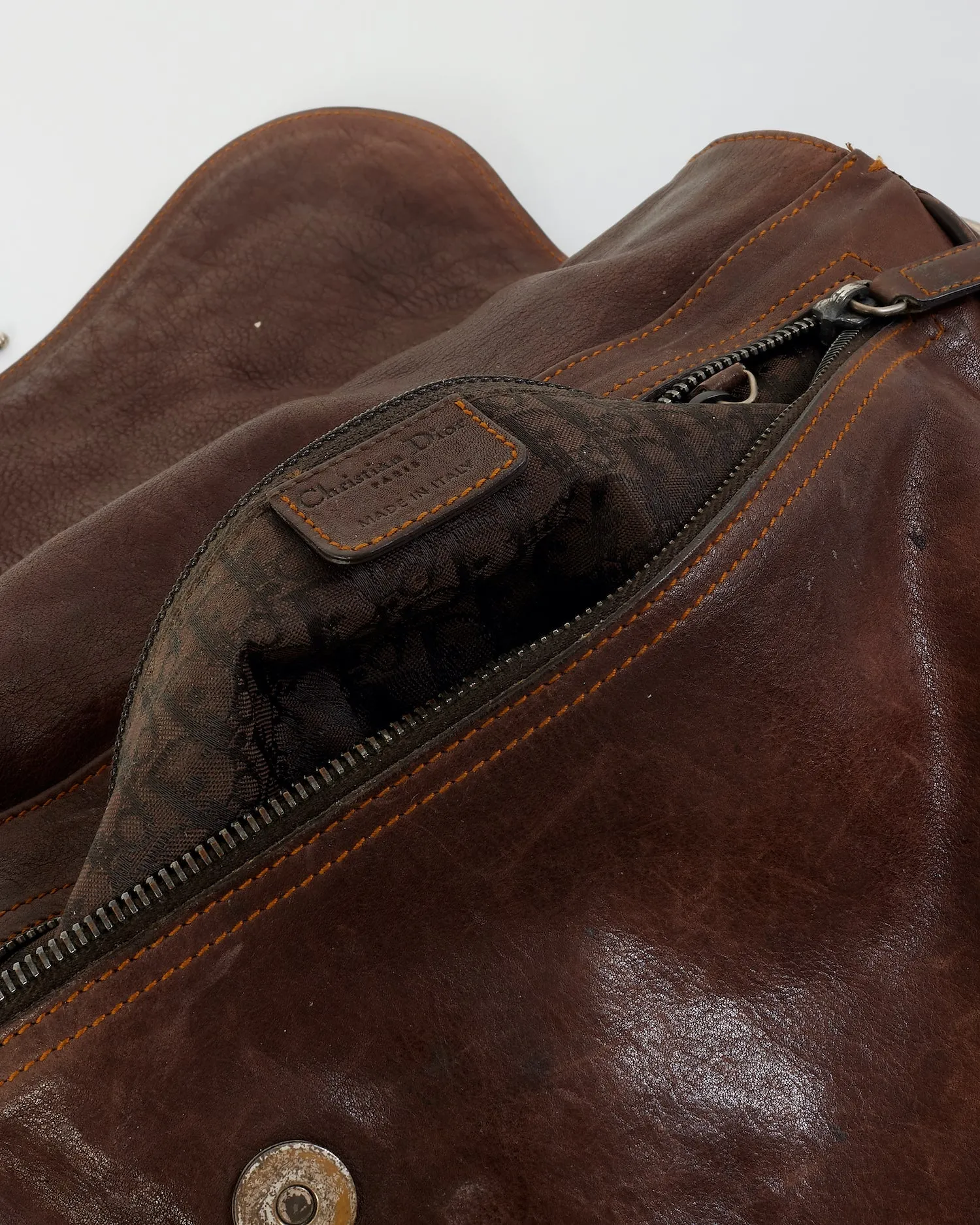Dior Brown Leather Double Saddle Gaucho Shoulder Bag