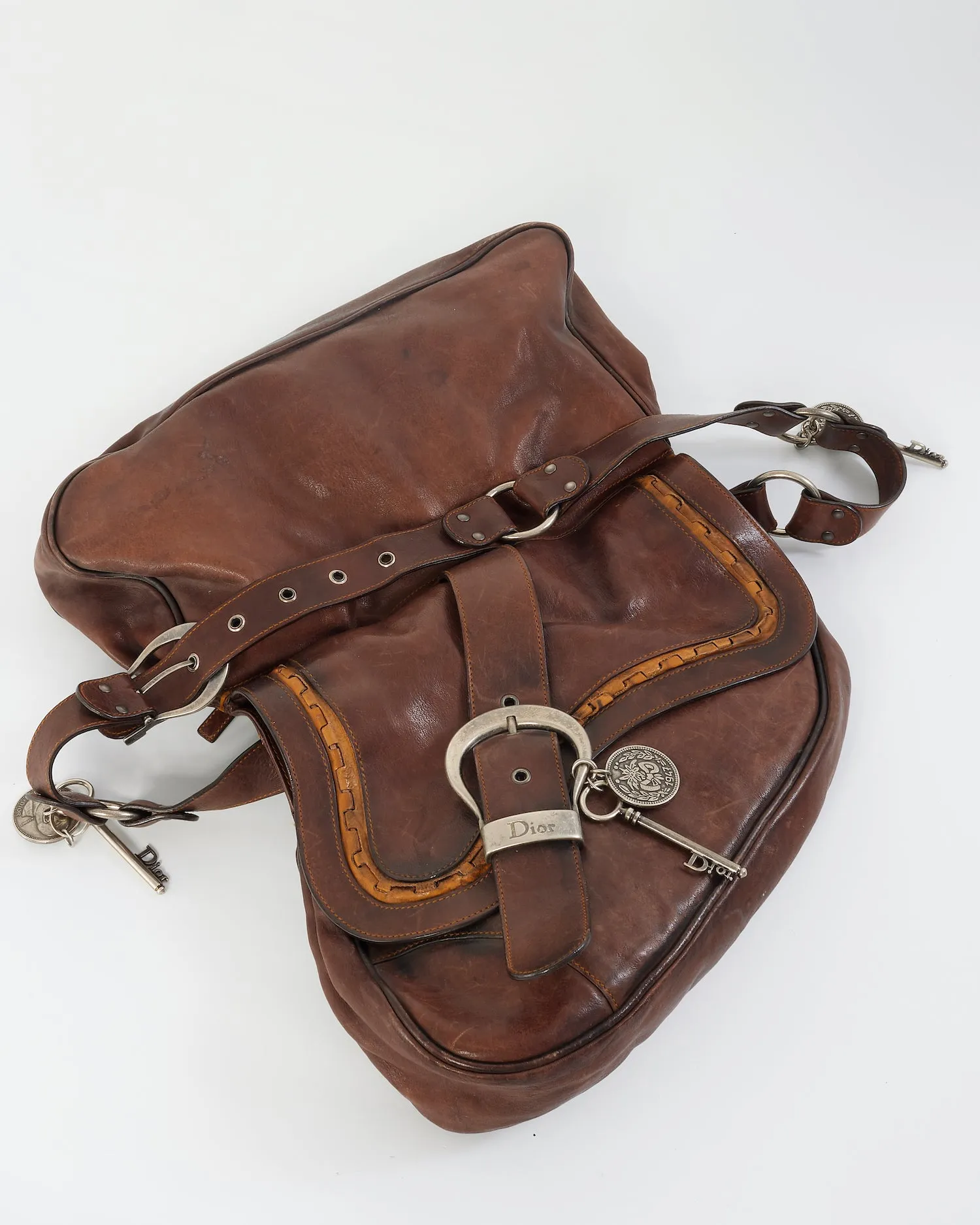 Dior Brown Leather Double Saddle Gaucho Shoulder Bag