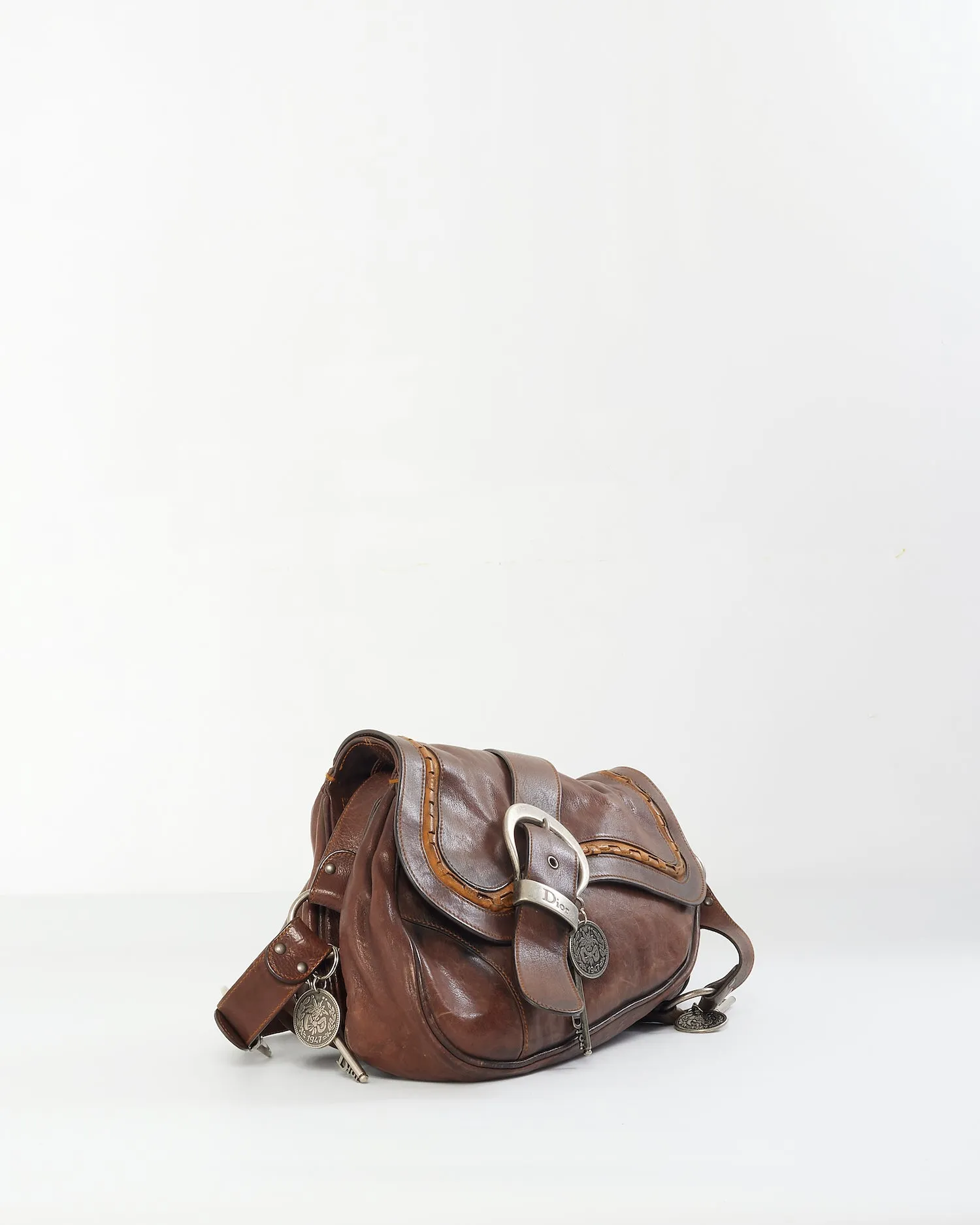 Dior Brown Leather Double Saddle Gaucho Shoulder Bag