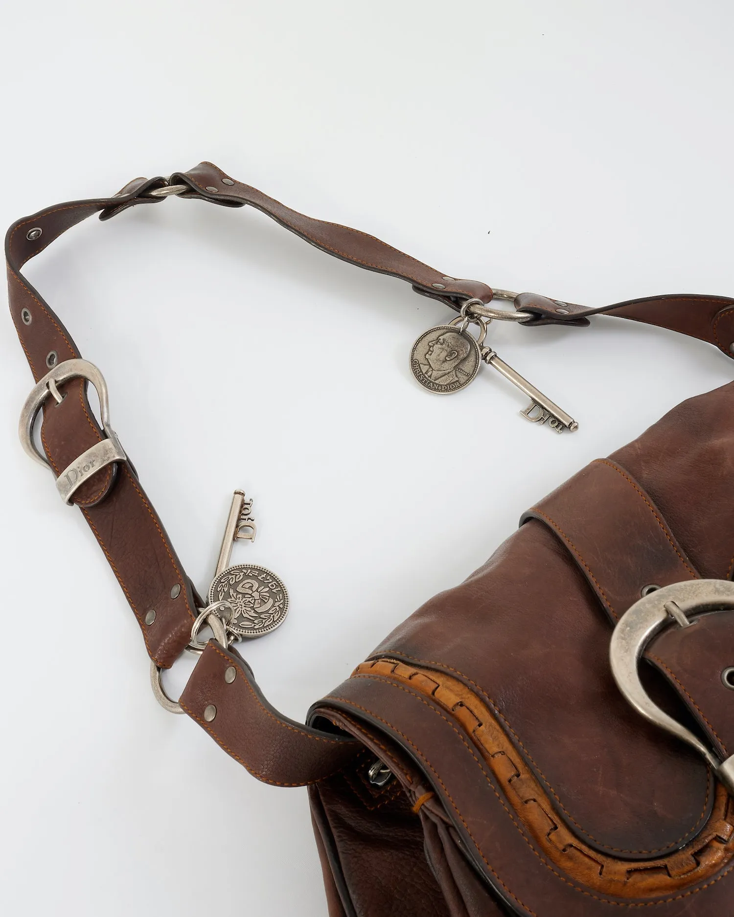 Dior Brown Leather Double Saddle Gaucho Shoulder Bag