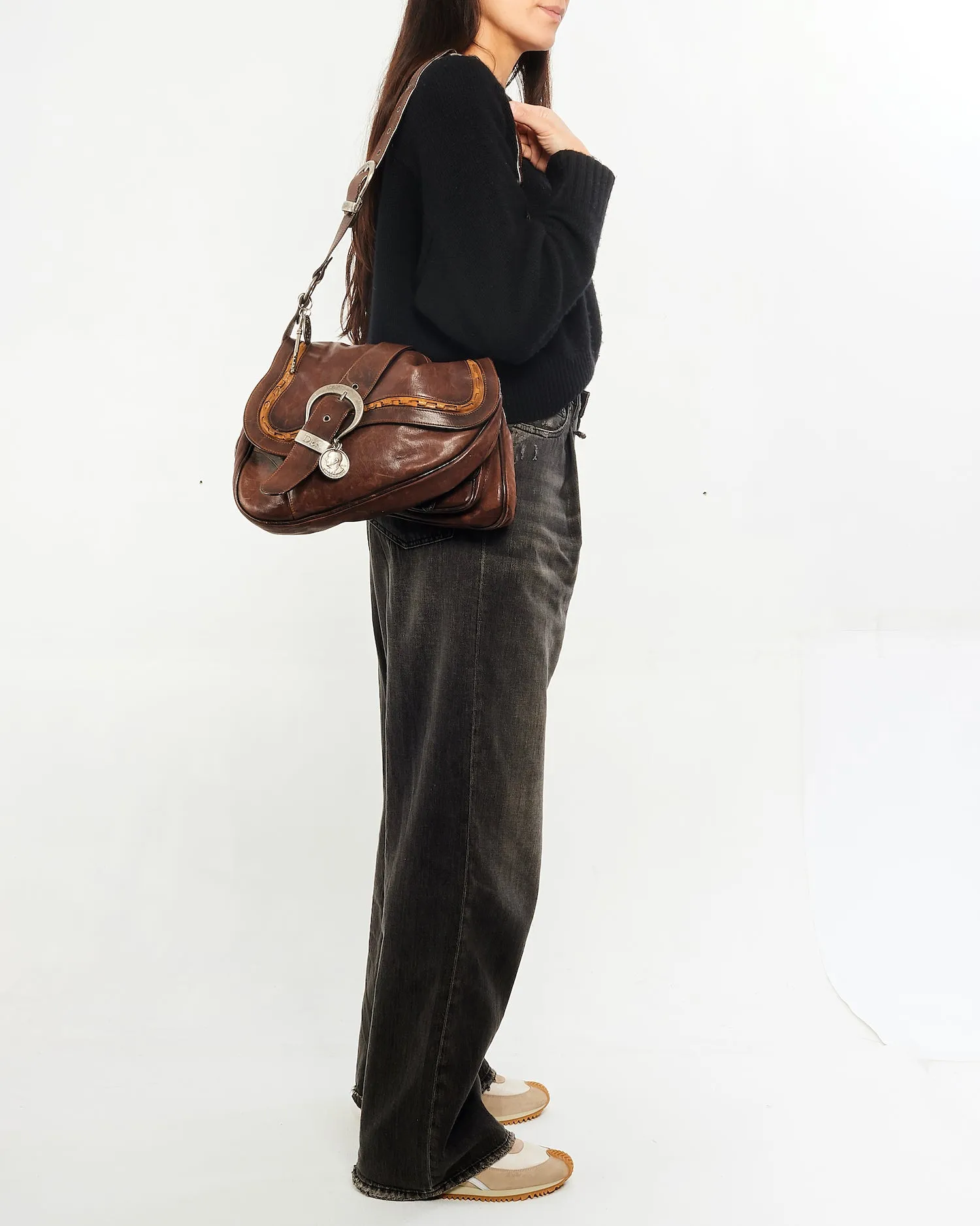 Dior Brown Leather Double Saddle Gaucho Shoulder Bag
