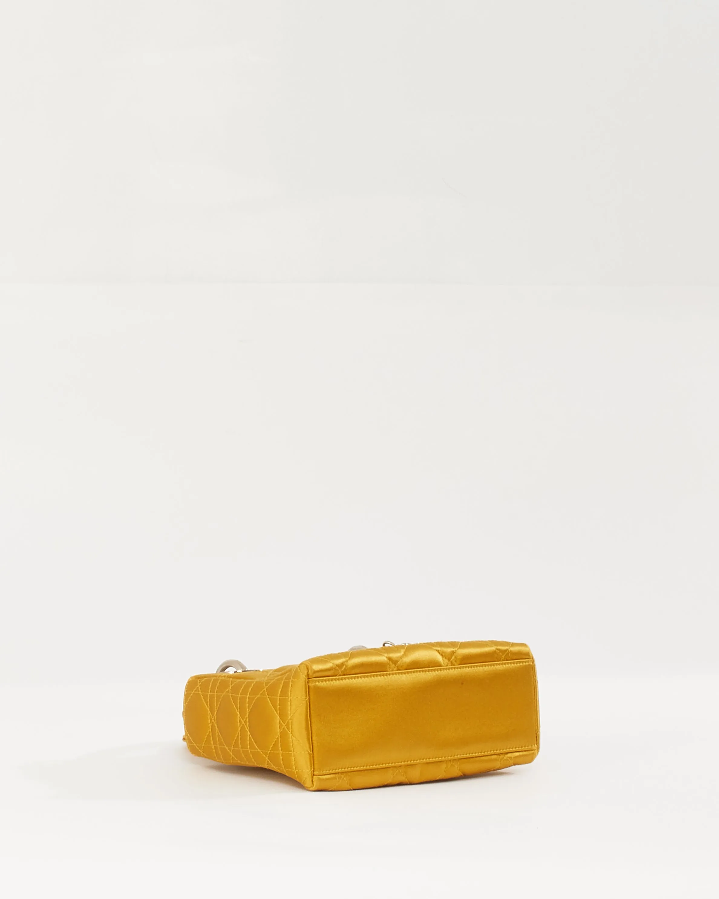 Dior Gold Satin Crystal Embellished Logo Mini Lady Dior Bag