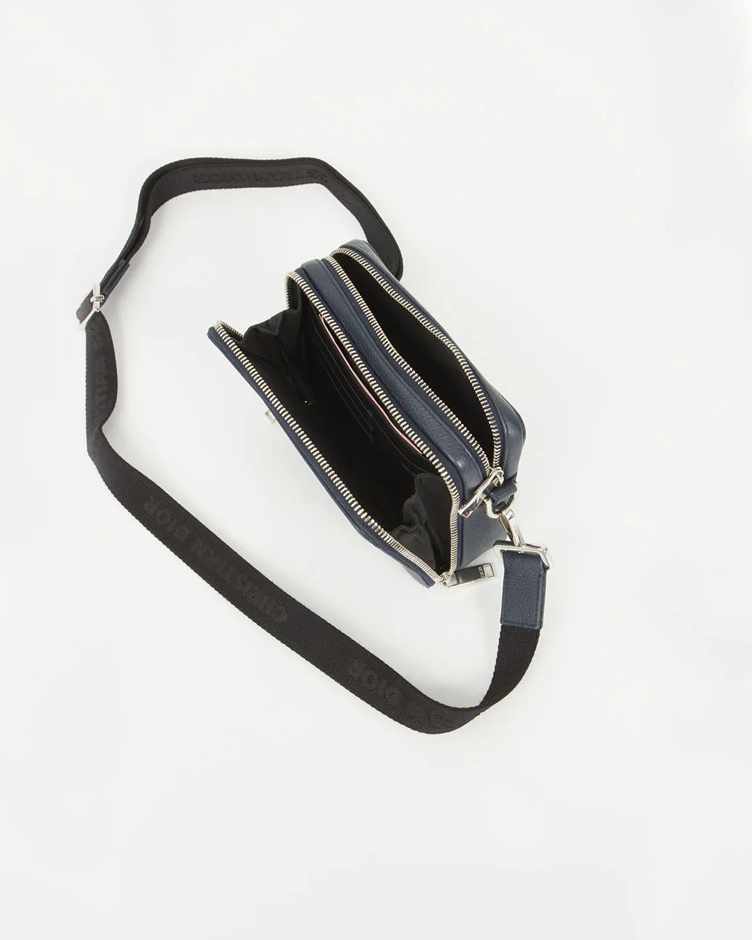 Dior Men Navy Leather Embroidered Signature SLG Wallet On Chain Bag