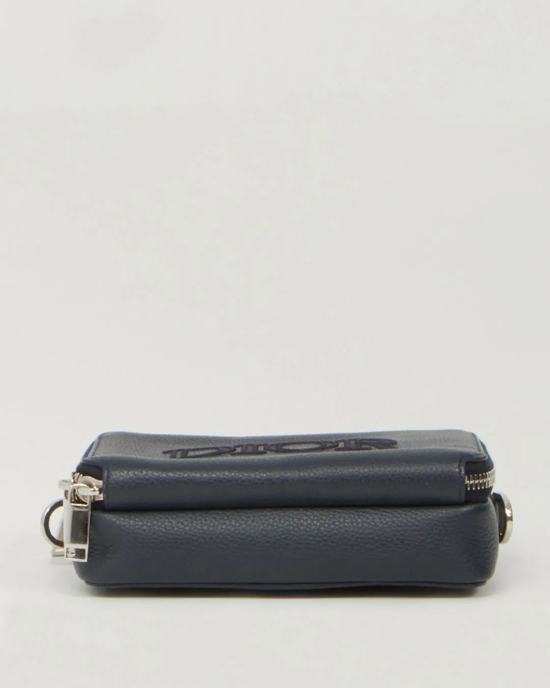 Dior Men Navy Leather Embroidered Signature SLG Wallet On Chain Bag