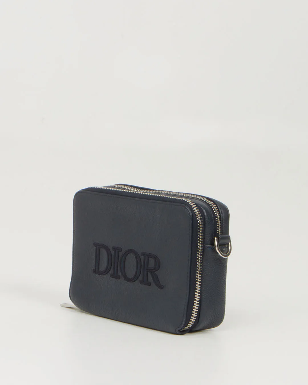Dior Men Navy Leather Embroidered Signature SLG Wallet On Chain Bag