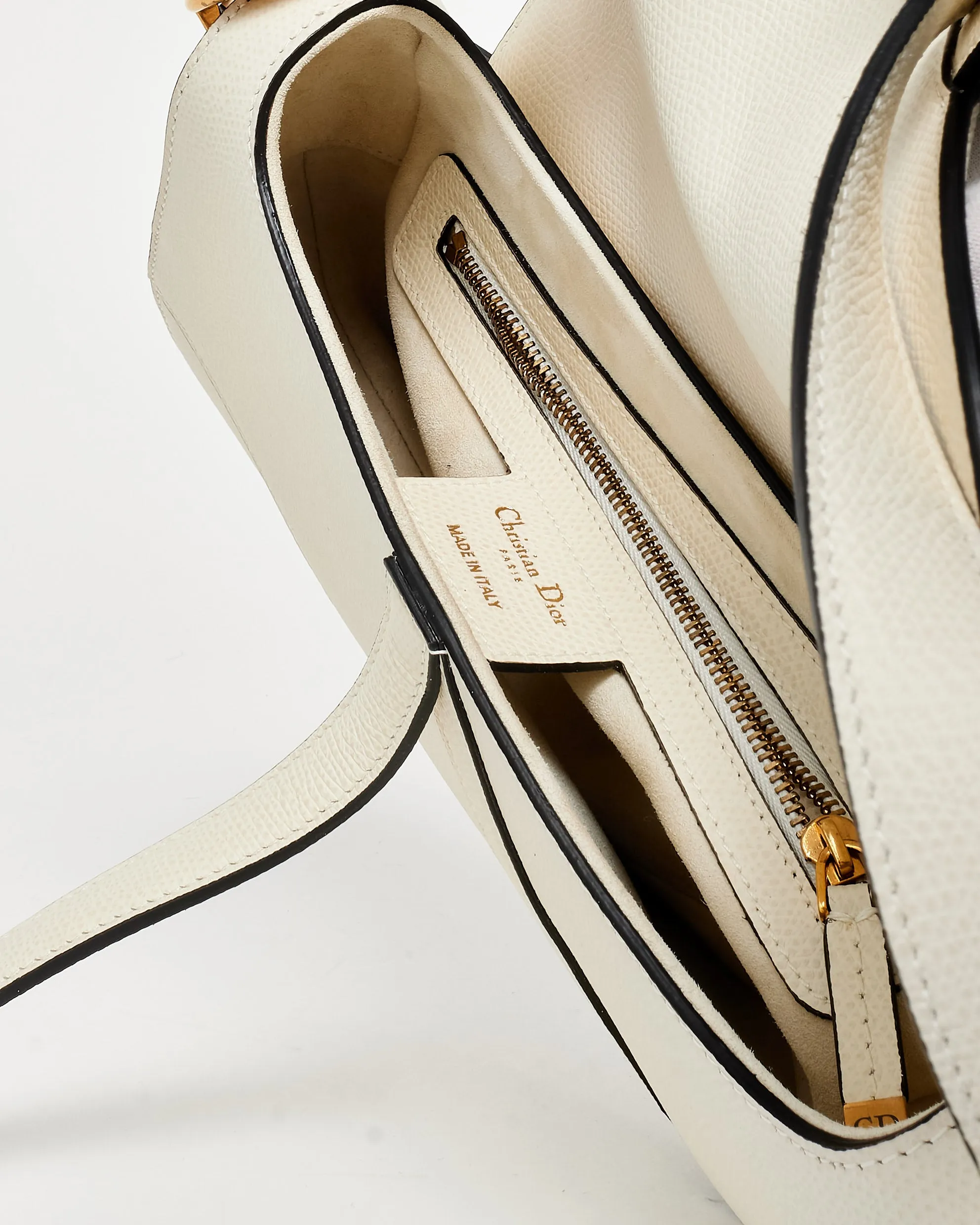 Dior Off White (Latte) Grained Leather Saddle Bag