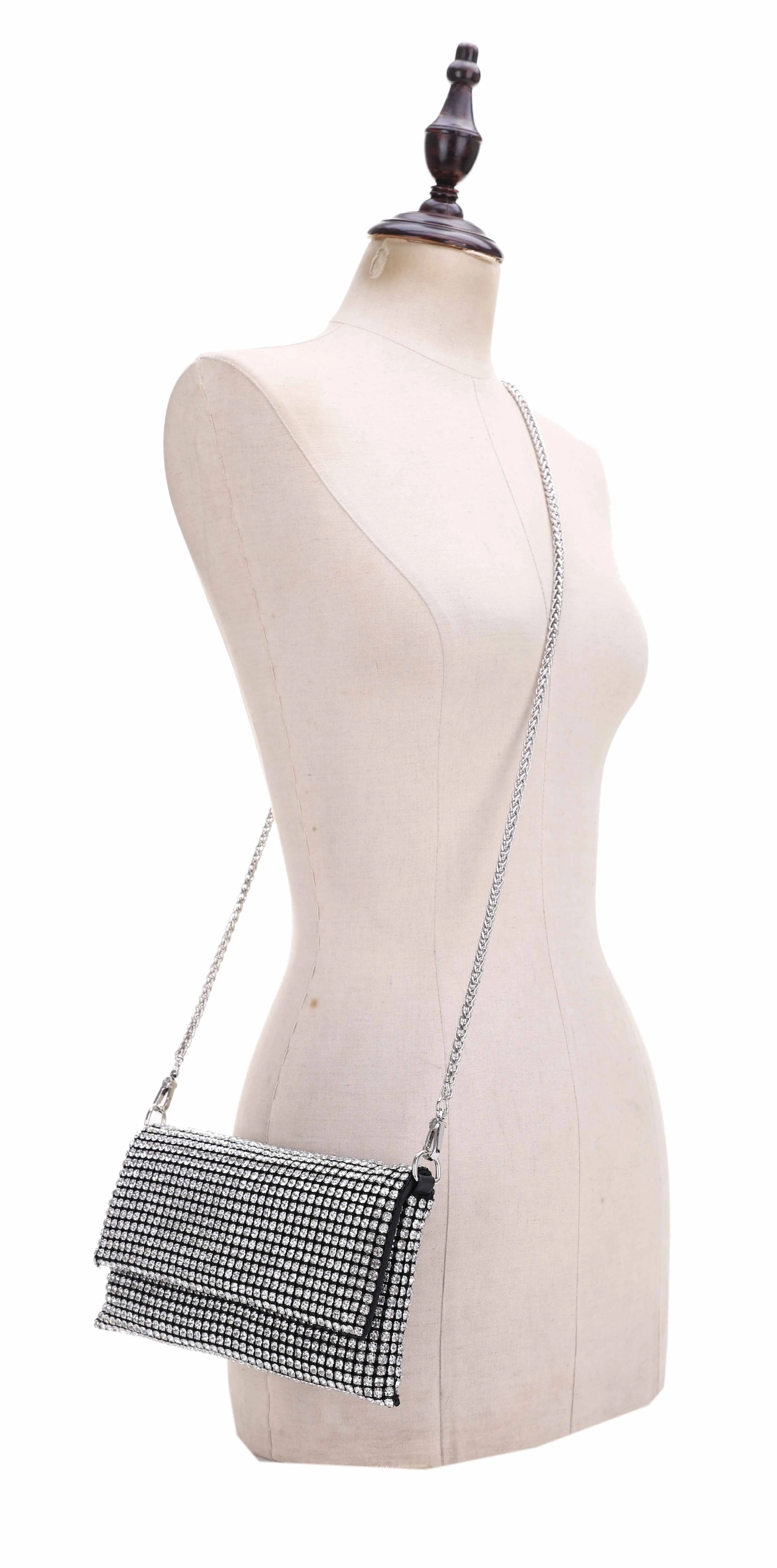 EV20550 Stone Embellished Flap Crossbody Bag